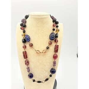 Vintage 1990s–2000s Artisan Glass Bead Necklace – Colorful Statement Jewelry